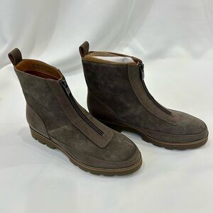 Vionic Women's Dark Taupe Suede Front-Zip Ankle Booties